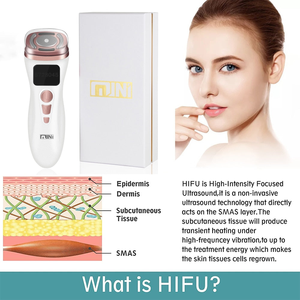 3 in 1 RF Face Beauty Machine Mini Skin Tightening HIFU Microcurrent Reduce Wrinkle Facial Care Applicator Machine 100/240V US Plug