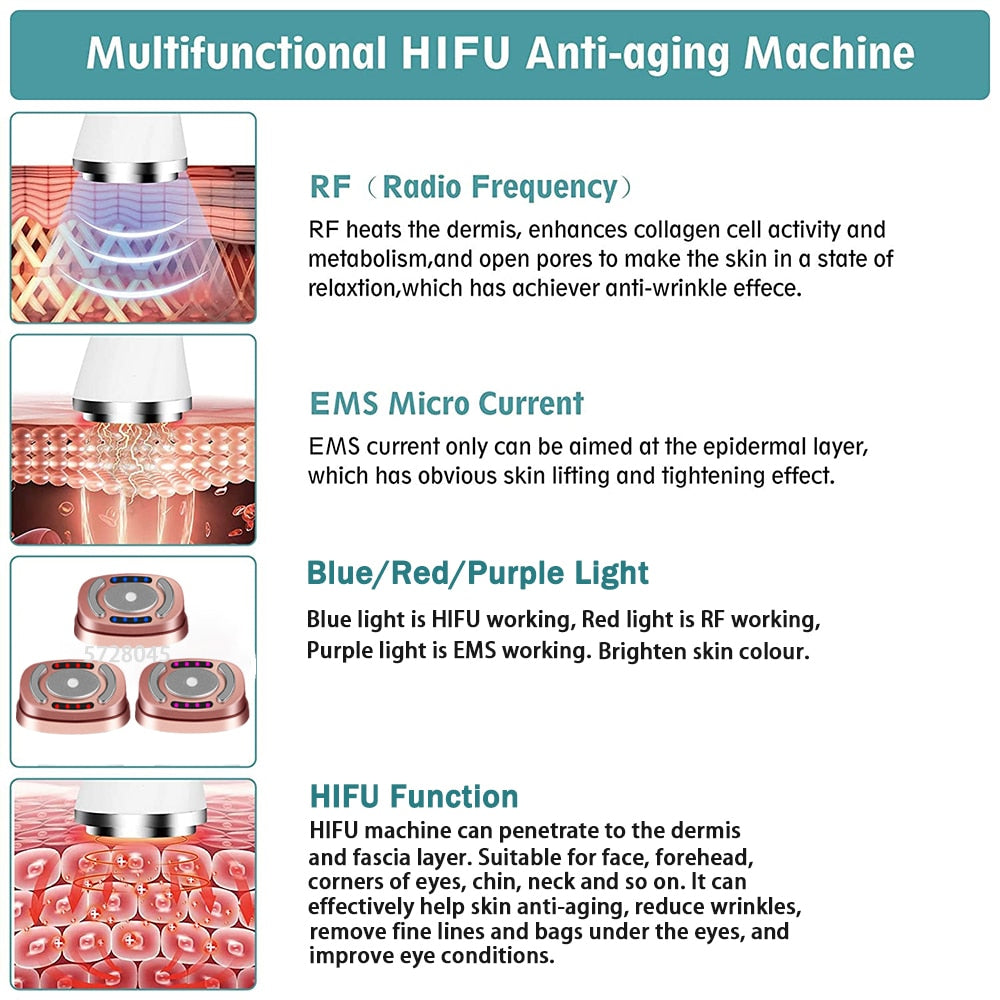 3 in 1 RF Face Beauty Machine Mini Skin Tightening HIFU Microcurrent Reduce Wrinkle Facial Care Applicator Machine 100/240V US Plug
