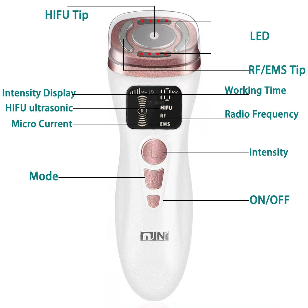 3 in 1 RF Face Beauty Machine Mini Skin Tightening HIFU Microcurrent Reduce Wrinkle Facial Care Applicator Machine 100/240V US Plug