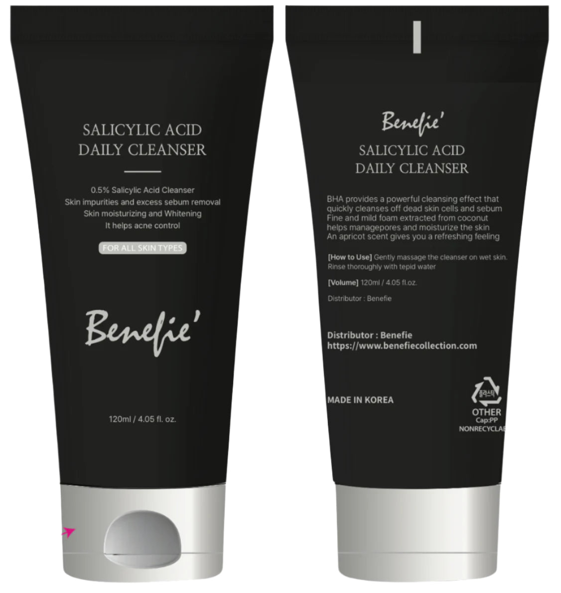 Benefie' SALICYLIC ACID DAILY CLEANSER 120ml  MADE IN KOREA