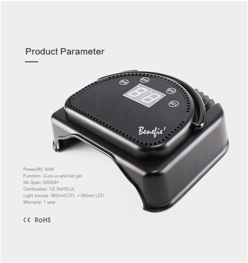 64W Benefie' Metal Shell LED Nail Lamp Gel Polish Nail Dryer Wireless Rechargeable Quick-Dry