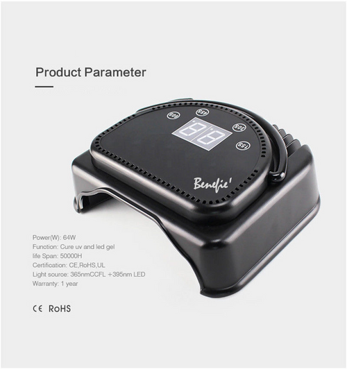 64W Benefie' Metal Shell LED Nail Lamp Gel Polish Nail Dryer Wireless Rechargeable Quick-Dry