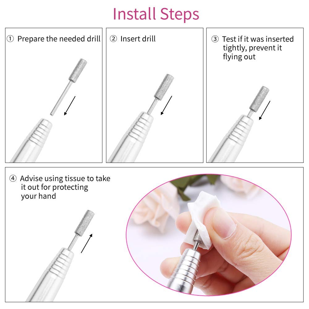 Electric Nail Drill, Benefie' USB Nail Drills Machine for Acrylic Nails Professional Nail File Portable Handpiece Grinder Manicure Pedicure Acrylic Nail Tools Set with Storage Box